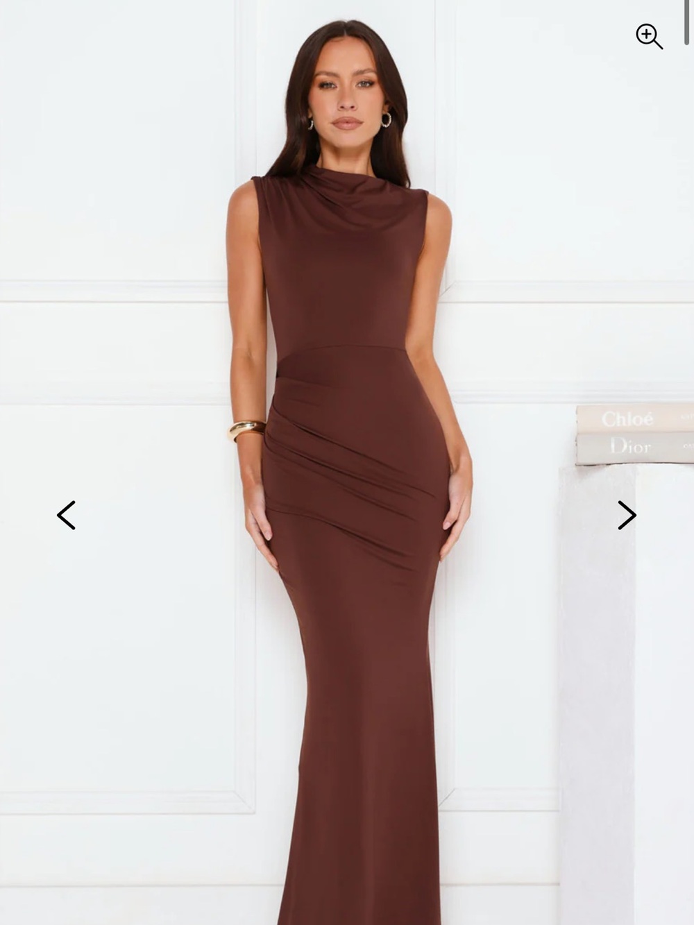 NWT Hello Molly Investment Piece Brown Open Back Maxi Dress x-Small